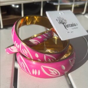 Fantasia cut out carved Pink White Brass Gold chunky Barbie Bangles India 🇮🇳 🆕